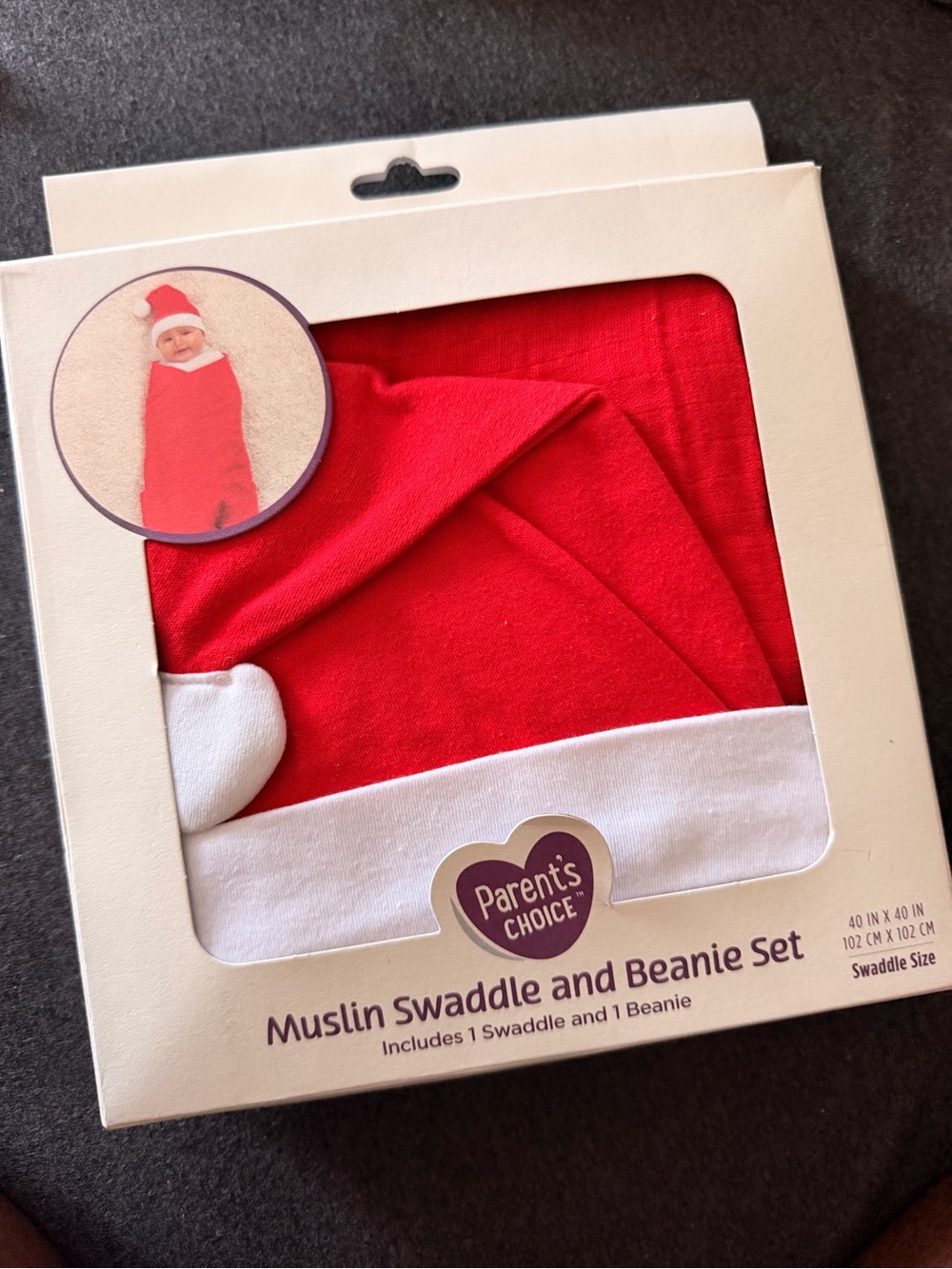 Red and White Muslin Swaddle & Beanie Set